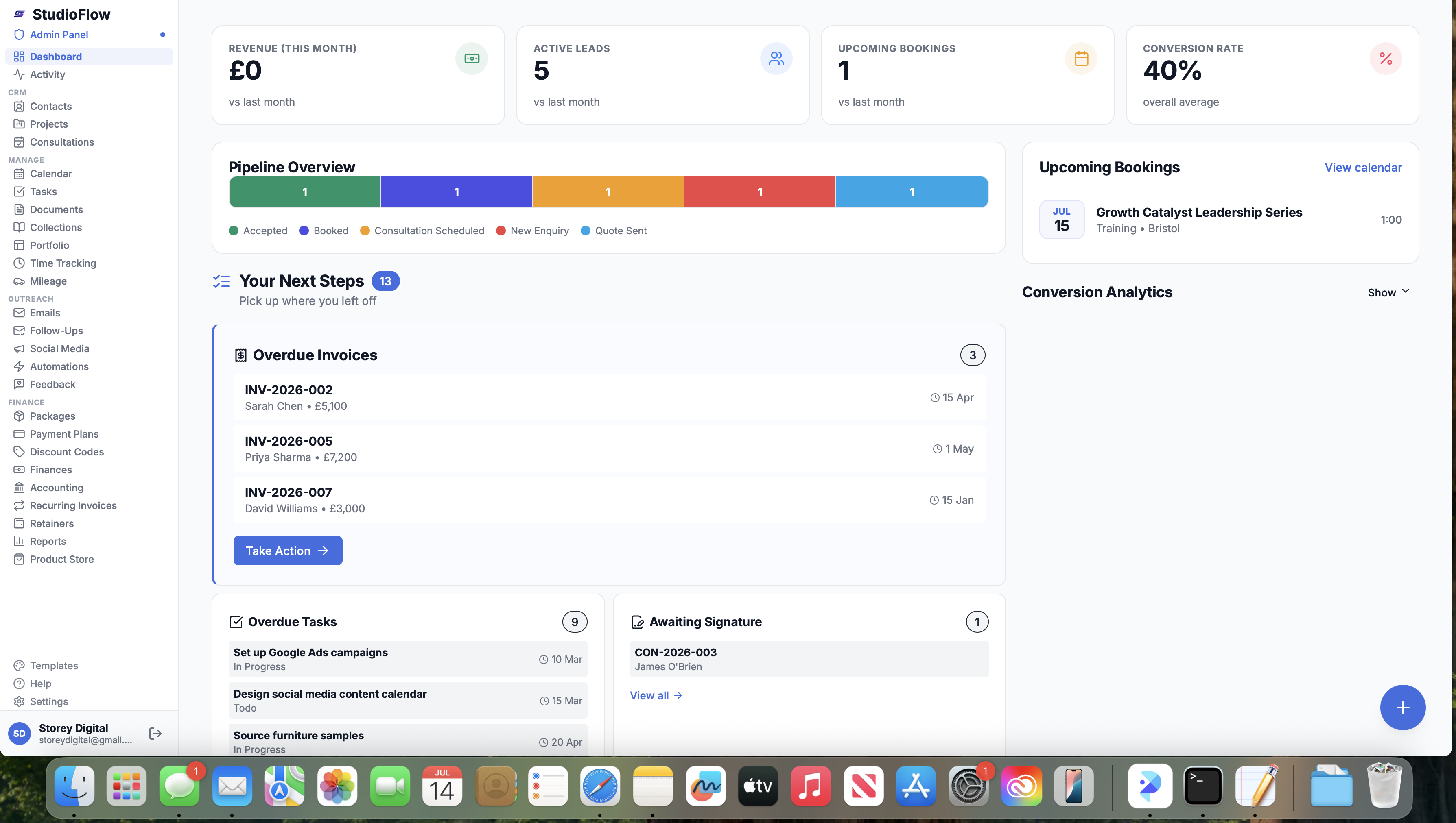 StudioFlow Dashboard